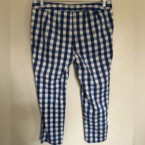 BODEN Blue & White Gingham Check Straight Leg Cropped Pants - Women's Size 10R